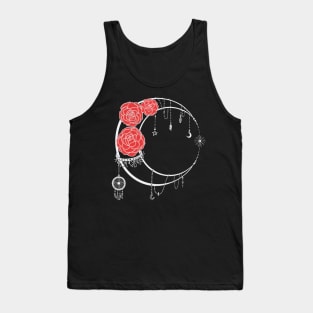 Dark Moon with white Lines Red Roses Tattoo Tank Top
